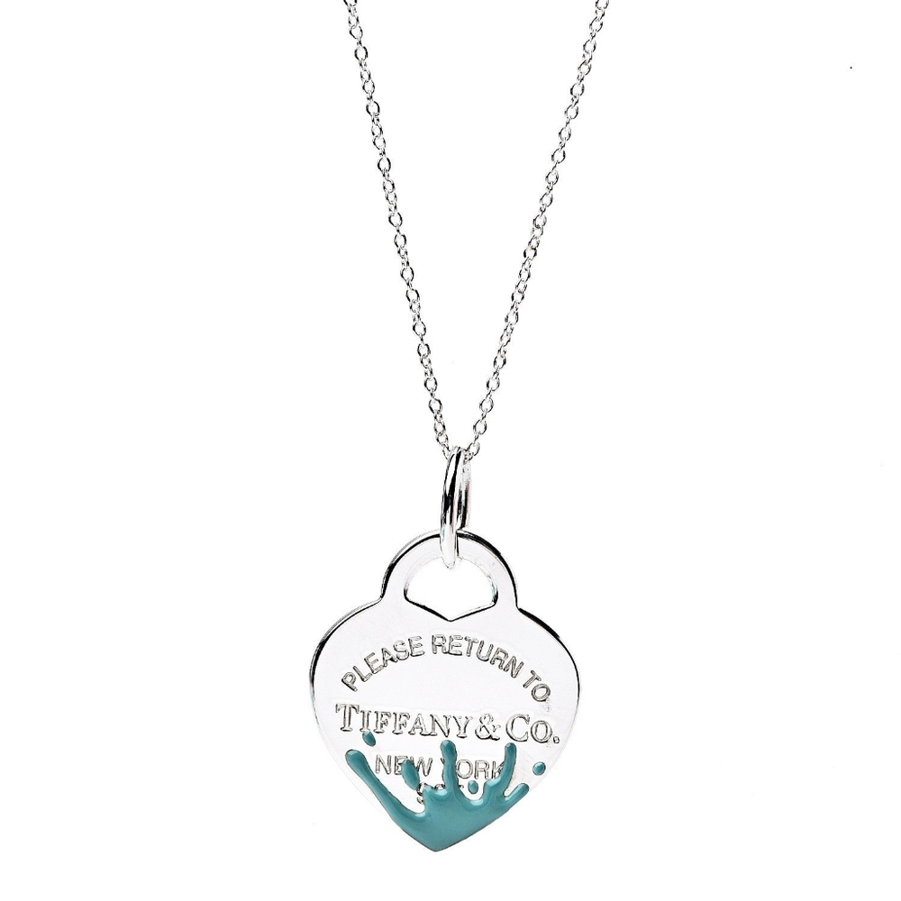 Tiffany & Co. Return to Tiffany Blue Splash Heart Tag Charm Necklace Authentic!